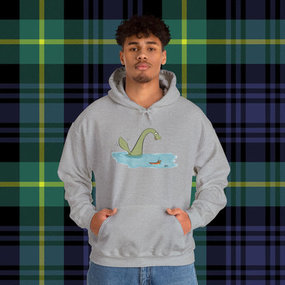 Illustrated Loch Ness Monster Says Hi | Unisex Heavy Blend™ Hooded Sweatshirt - Hoodie | A quirky, joy-filled design from Have Fun Spread Joy.