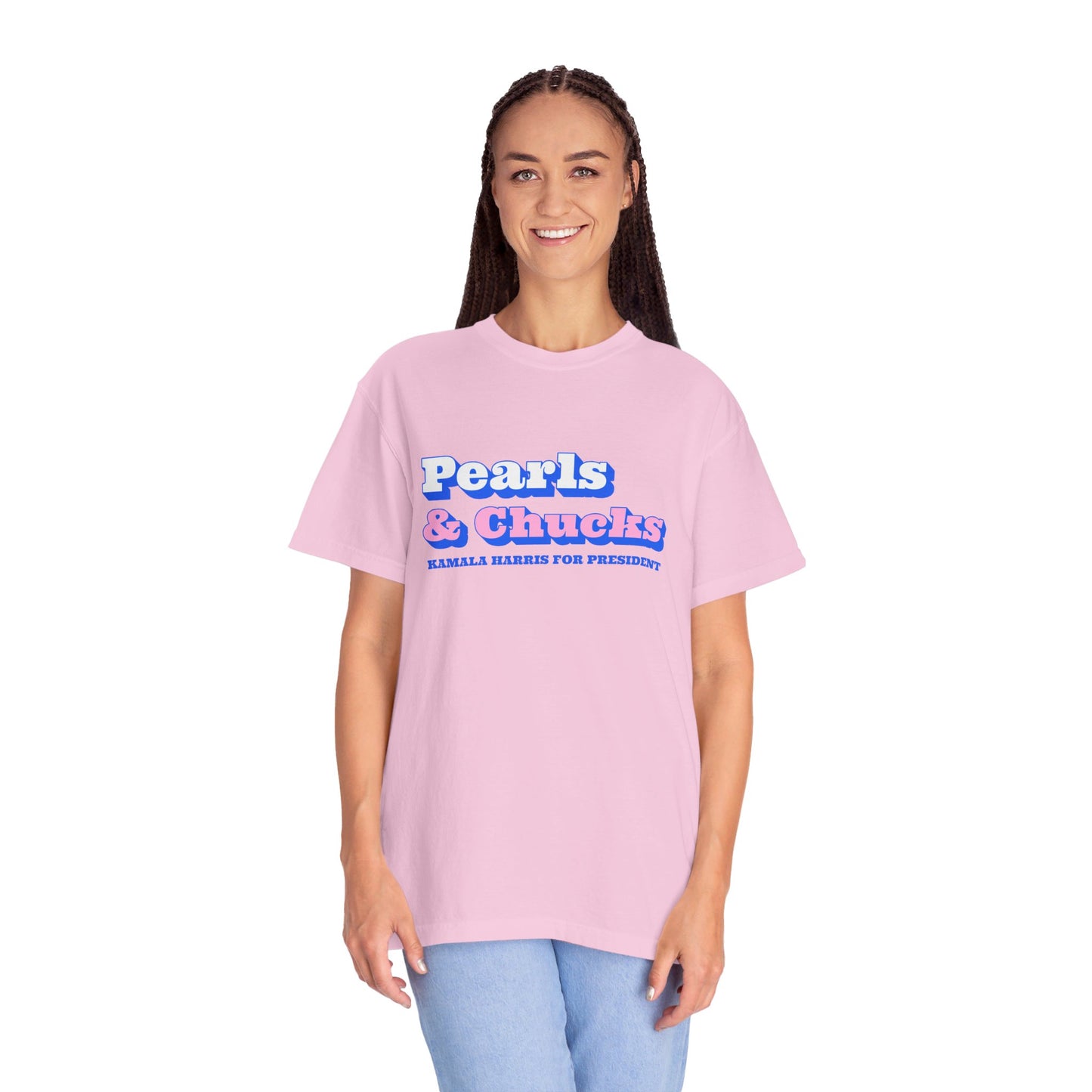 Pearls & Chucks | Kamala Harris for President (Unisex Garment-Dyed T-shirt)