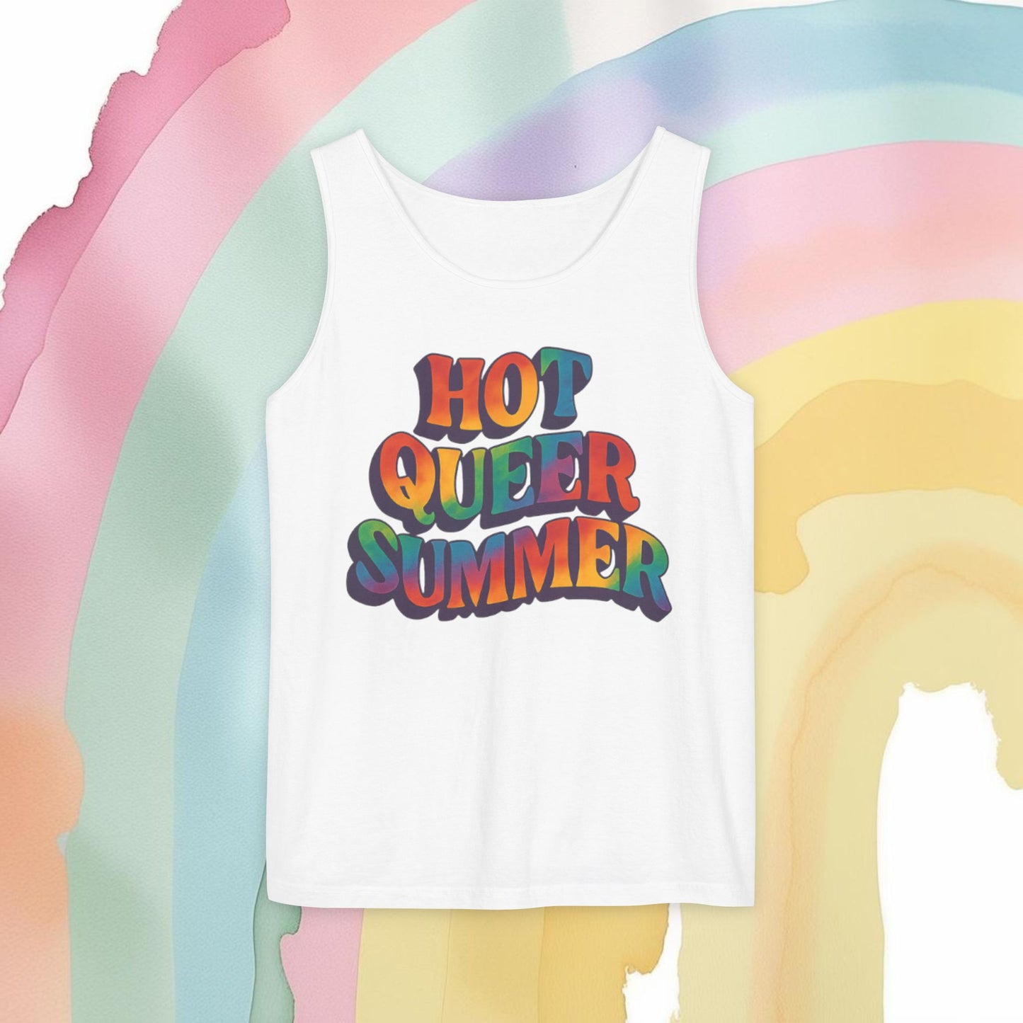 Hot Queer Summer Unisex Tank Top – LGBTQ+ Pride Clothing - Tank Top | A quirky, joy-filled design from Have Fun Spread Joy.