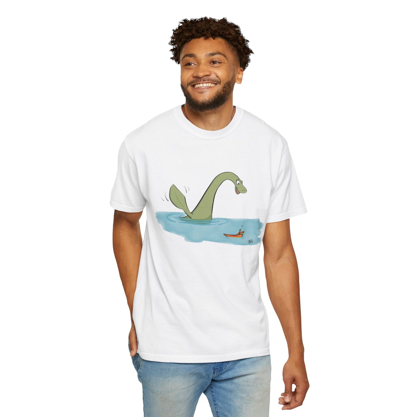 Loch Ness Monster Says Hi Illustrated | Unisex Garment-Dyed T-shirt