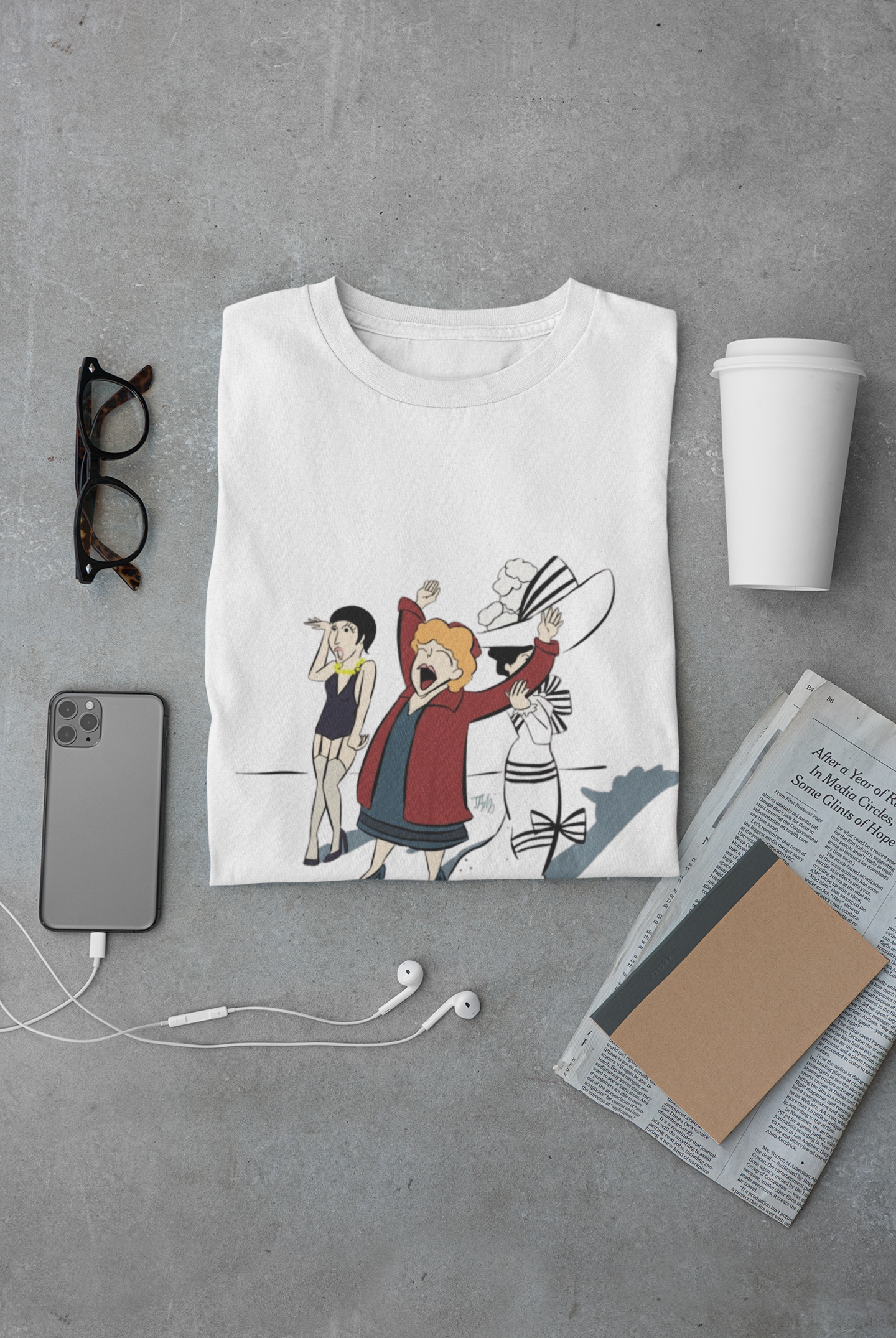 Classic Broadway Divas Illustrated | Unisex Garment-Dyed T-shirt - T-Shirt | A quirky, joy-filled design from Have Fun Spread Joy.