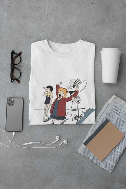 Classic Broadway Divas Illustrated | Unisex Garment-Dyed T-shirt - T-Shirt | A quirky, joy-filled design from Have Fun Spread Joy.