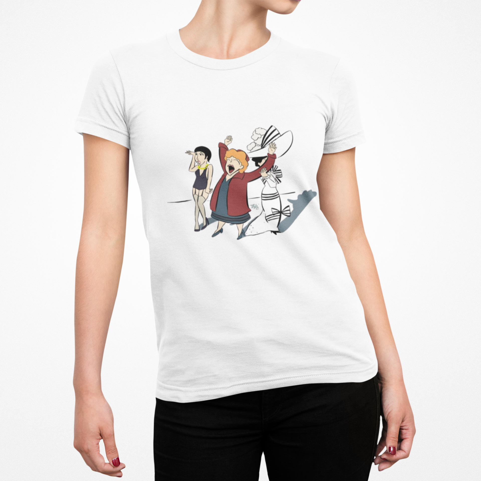 Classic Broadway Divas Illustrated | Unisex Garment-Dyed T-shirt - T-Shirt | A quirky, joy-filled design from Have Fun Spread Joy.