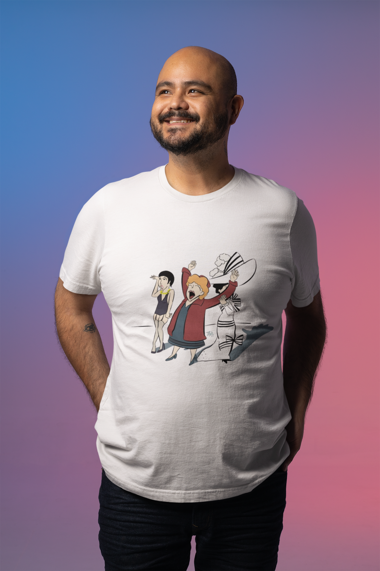 Classic Broadway Divas Illustrated | Unisex Garment-Dyed T-shirt - T-Shirt | A quirky, joy-filled design from Have Fun Spread Joy.