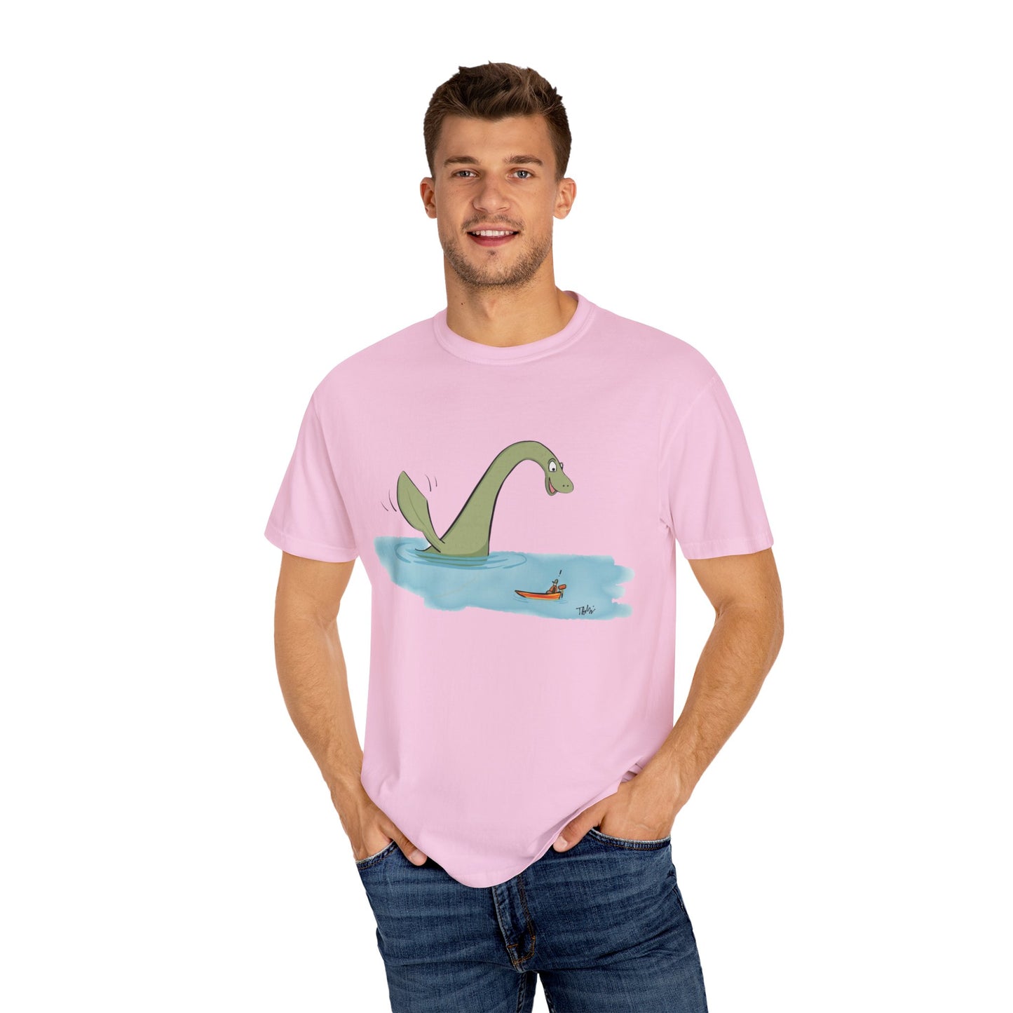 Loch Ness Monster Says Hi Illustrated | Unisex Garment-Dyed T-shirt