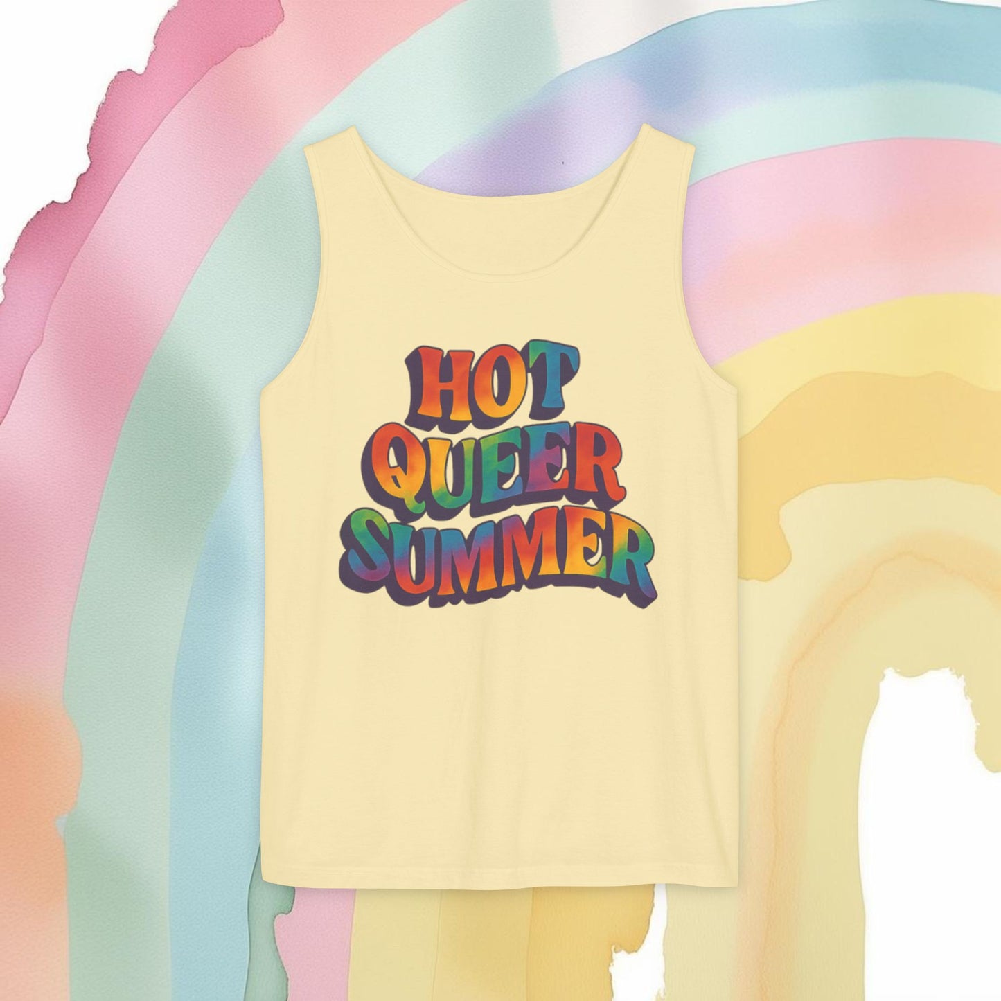 Hot Queer Summer Unisex Tank Top – LGBTQ+ Pride Clothing - Tank Top | A quirky, joy-filled design from Have Fun Spread Joy.