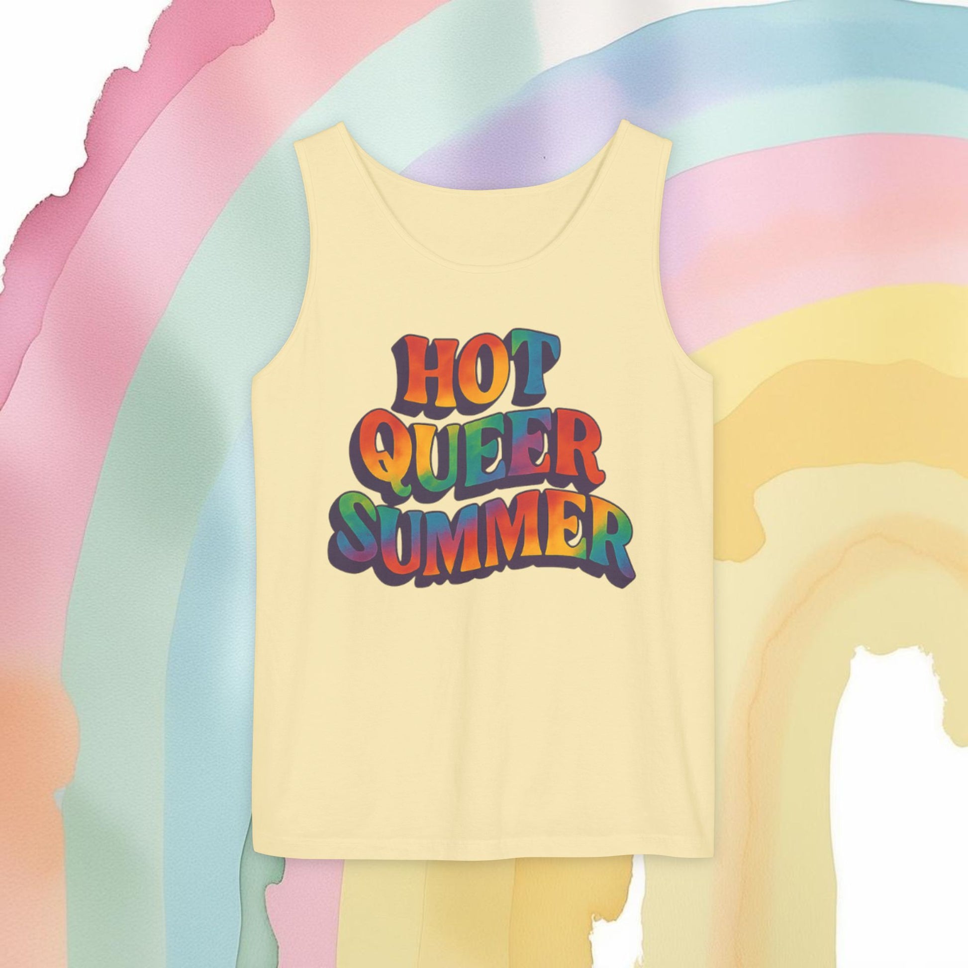 Hot Queer Summer Unisex Tank Top – LGBTQ+ Pride Clothing - Tank Top | A quirky, joy-filled design from Have Fun Spread Joy.