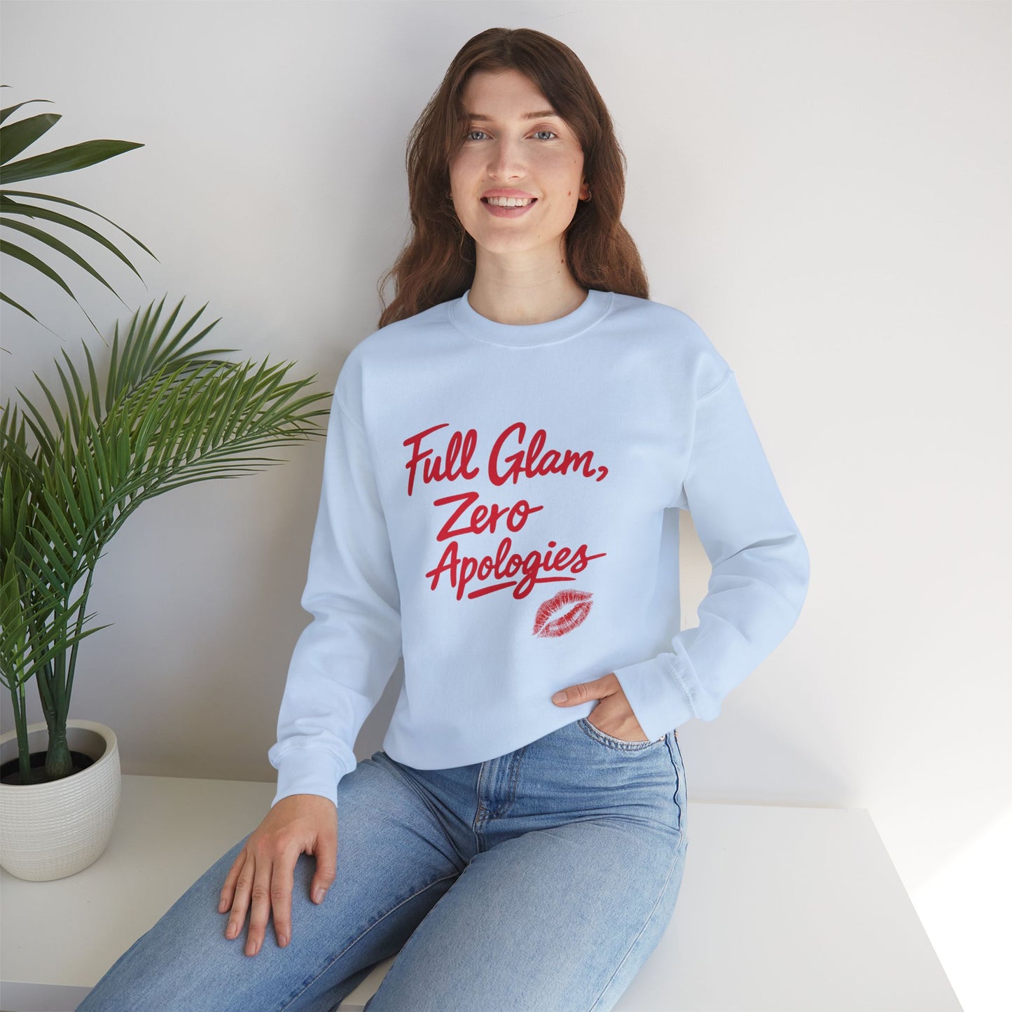 Full Glam, Zero Apologies | Unisex Graphic Crewneck Sweatshirt