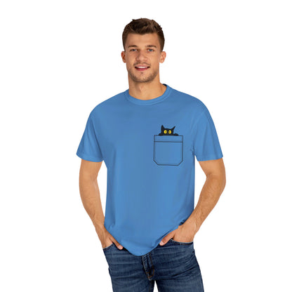 Pocket Cat T-Shirt | Unisex Garment-Dyed T-shirt - T-Shirt | A quirky, joy-filled design from Have Fun Spread Joy.