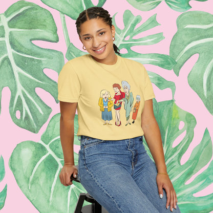 Golden Girls Illustrated | Unisex Garment-Dyed T-shirt - T-Shirt | A quirky, joy-filled design from Have Fun Spread Joy.