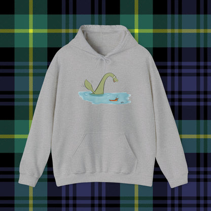 Illustrated Loch Ness Monster Says Hi | Unisex Heavy Blend™ Hooded Sweatshirt - Hoodie | A quirky, joy-filled design from Have Fun Spread Joy.