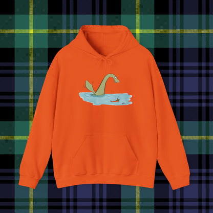 Illustrated Loch Ness Monster Says Hi | Unisex Heavy Blend™ Hooded Sweatshirt - Hoodie | A quirky, joy-filled design from Have Fun Spread Joy.