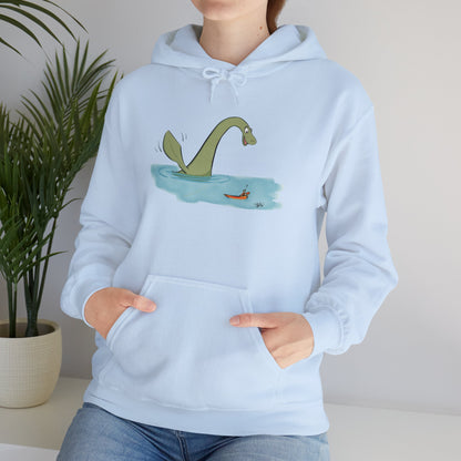 Illustrated Loch Ness Monster Says Hi | Unisex Heavy Blend™ Hooded Sweatshirt - Hoodie | A quirky, joy-filled design from Have Fun Spread Joy.