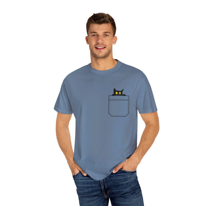 Pocket Cat T-Shirt | Unisex Garment-Dyed T-shirt - T-Shirt | A quirky, joy-filled design from Have Fun Spread Joy.