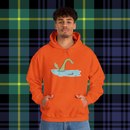 Illustrated Loch Ness Monster Says Hi | Unisex Heavy Blend™ Hooded Sweatshirt - Hoodie | A quirky, joy-filled design from Have Fun Spread Joy.