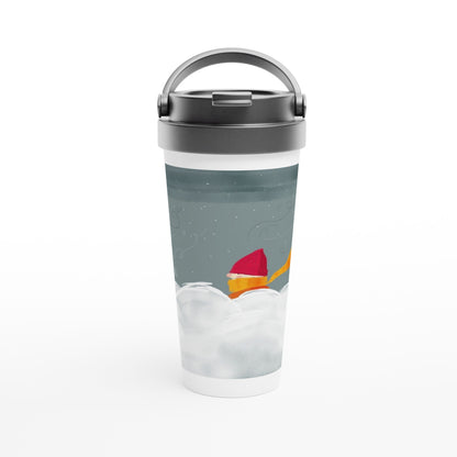 Wintry Walk | White 15oz Stainless Steel Travel Mug - Mug | A quirky, joy-filled design from Have Fun Spread Joy.