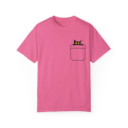 Pocket Cat T-Shirt | Unisex Garment-Dyed T-shirt - T-Shirt | A quirky, joy-filled design from Have Fun Spread Joy.