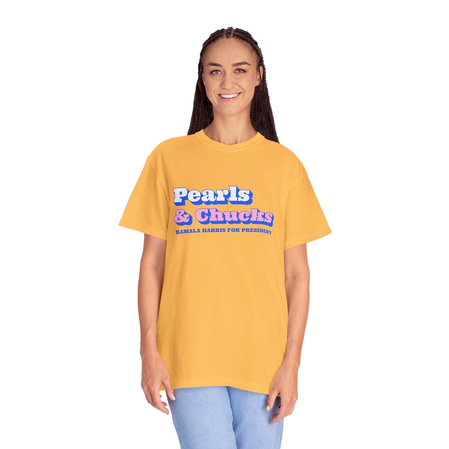 Pearls & Chucks | Kamala Harris for President (Unisex Garment-Dyed T-shirt)