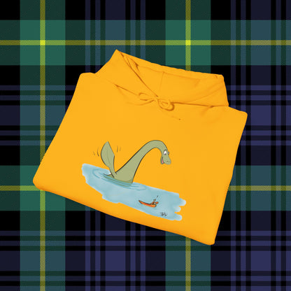Illustrated Loch Ness Monster Says Hi | Unisex Heavy Blend™ Hooded Sweatshirt - Hoodie | A quirky, joy-filled design from Have Fun Spread Joy.