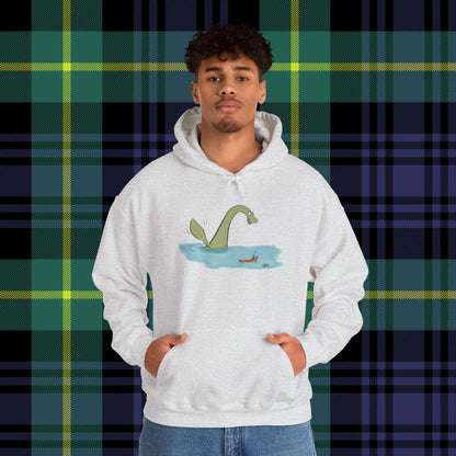 Illustrated Loch Ness Monster Says Hi | Unisex Heavy Blend™ Hooded Sweatshirt - Hoodie | A quirky, joy-filled design from Have Fun Spread Joy.