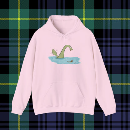 Illustrated Loch Ness Monster Says Hi | Unisex Heavy Blend™ Hooded Sweatshirt - Hoodie | A quirky, joy-filled design from Have Fun Spread Joy.