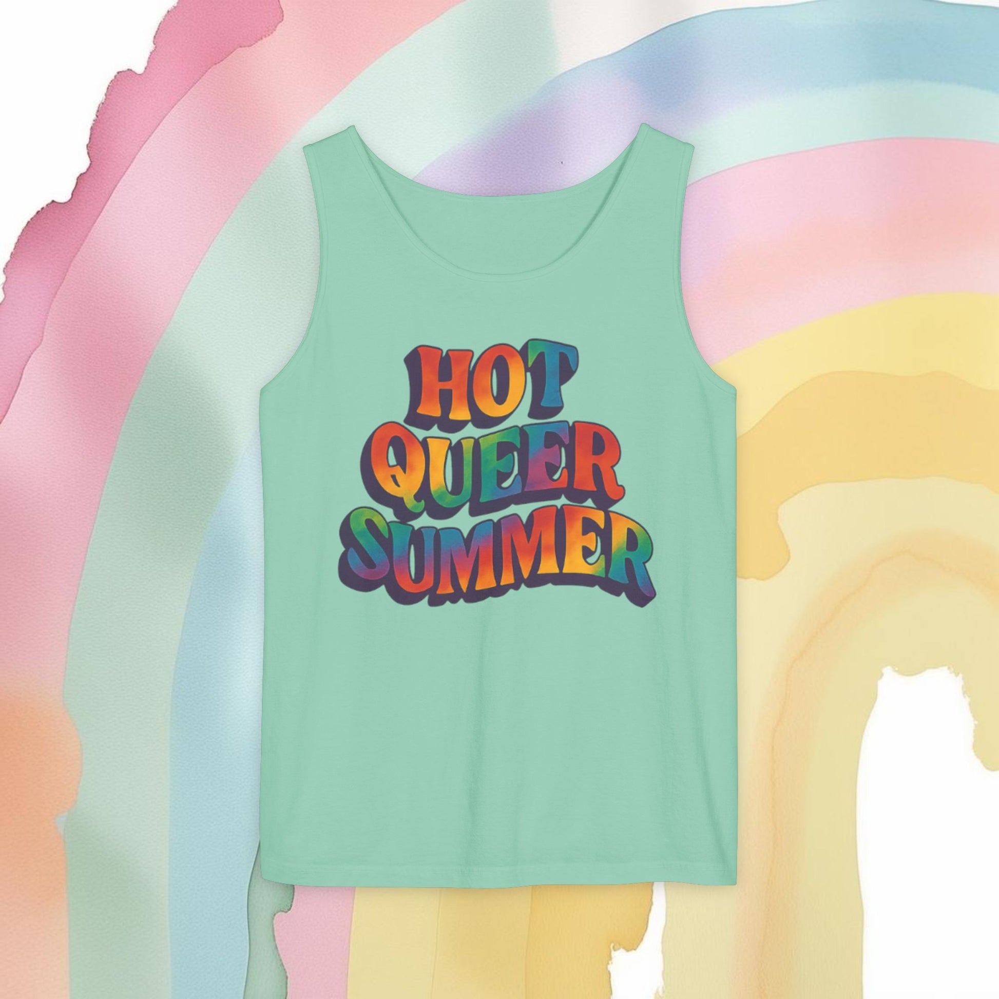 Hot Queer Summer Unisex Tank Top – LGBTQ+ Pride Clothing - Tank Top | A quirky, joy-filled design from Have Fun Spread Joy.