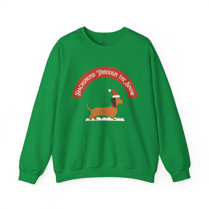 Dachshund Through the Snow | Unisex Heavy Blend™ Crewneck Sweatshirt - Sweatshirt | A quirky, joy-filled design from Have Fun Spread Joy.