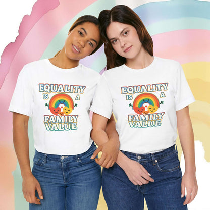 Equality Is a Family Value – Retro Rainbow Pride T-Shirt - T-Shirt | A quirky, joy-filled design from Have Fun Spread Joy.