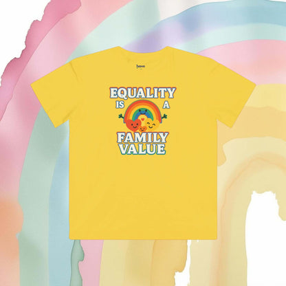 Equality Is a Family Value – Kids' Retro Rainbow Pride T-Shirt - Kids clothes | A quirky, joy-filled design from Have Fun Spread Joy.