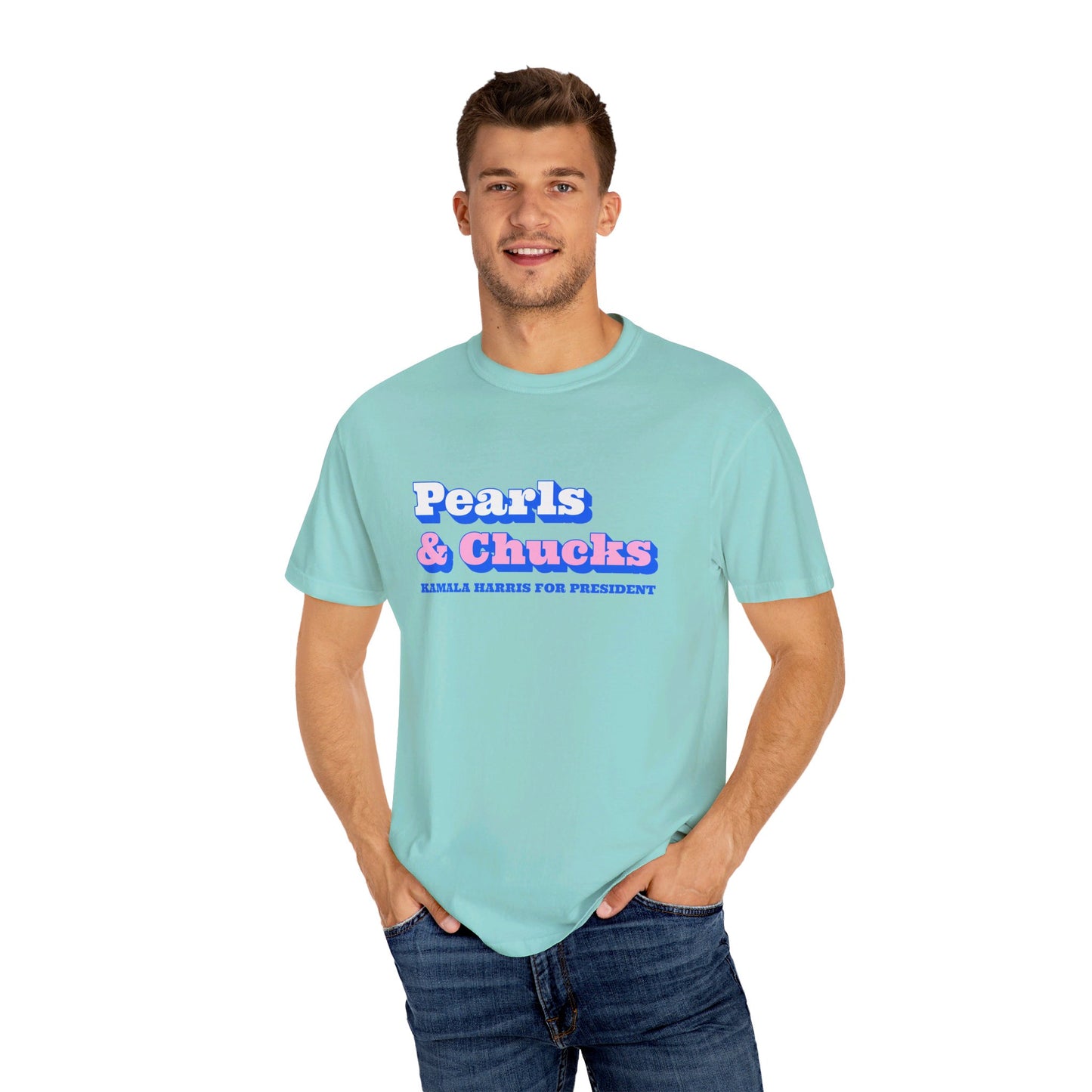 Pearls & Chucks | Kamala Harris for President (Unisex Garment-Dyed T-shirt)