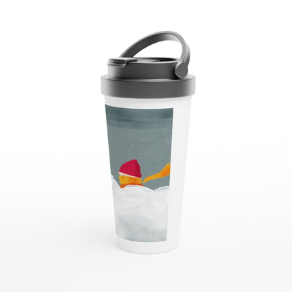 Wintry Walk | White 15oz Stainless Steel Travel Mug - Mug | A quirky, joy-filled design from Have Fun Spread Joy.