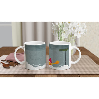 Wintry Walk | White 11oz Ceramic Mug - Mug | A quirky, joy-filled design from Have Fun Spread Joy.