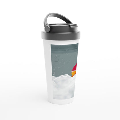 Wintry Walk | White 15oz Stainless Steel Travel Mug - Mug | A quirky, joy-filled design from Have Fun Spread Joy.